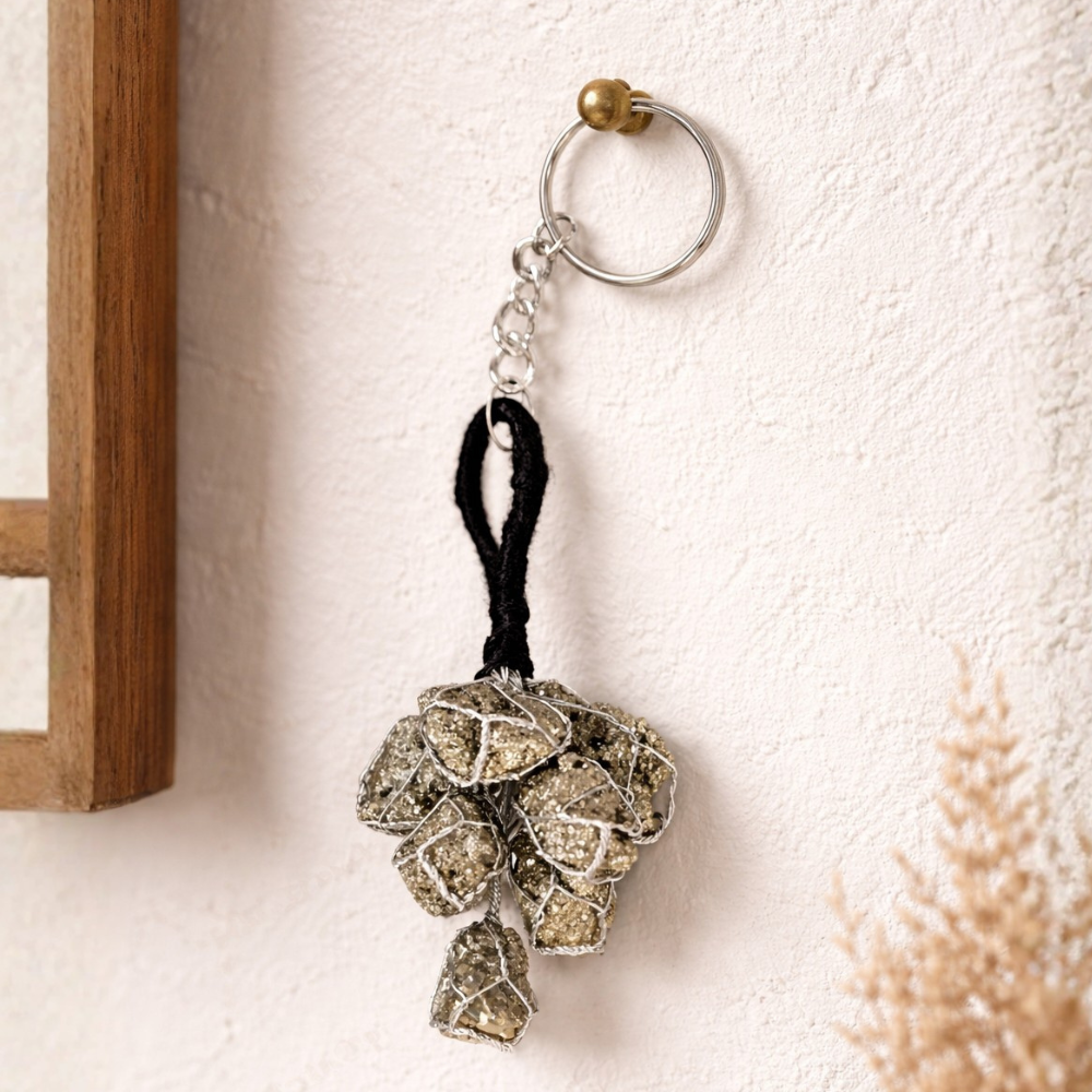PYRITE STONE KEYCHAIN - Protection, Abundance & Confidence image 2