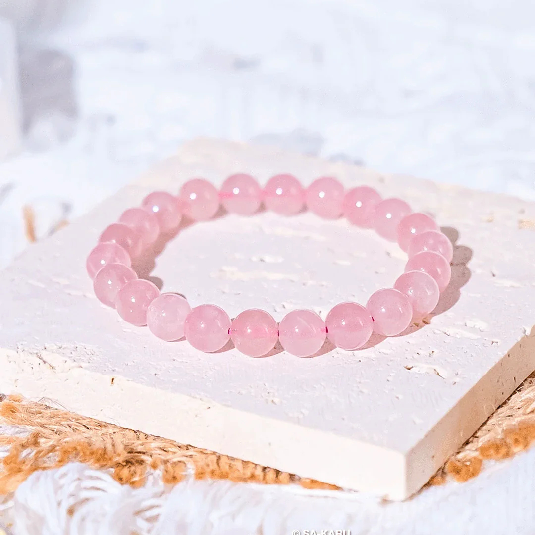 ROSE QUARTZ ROUND BEADED BRACELET AND HEARTFELT GLOW CANDLE GIFT COMBO image 3