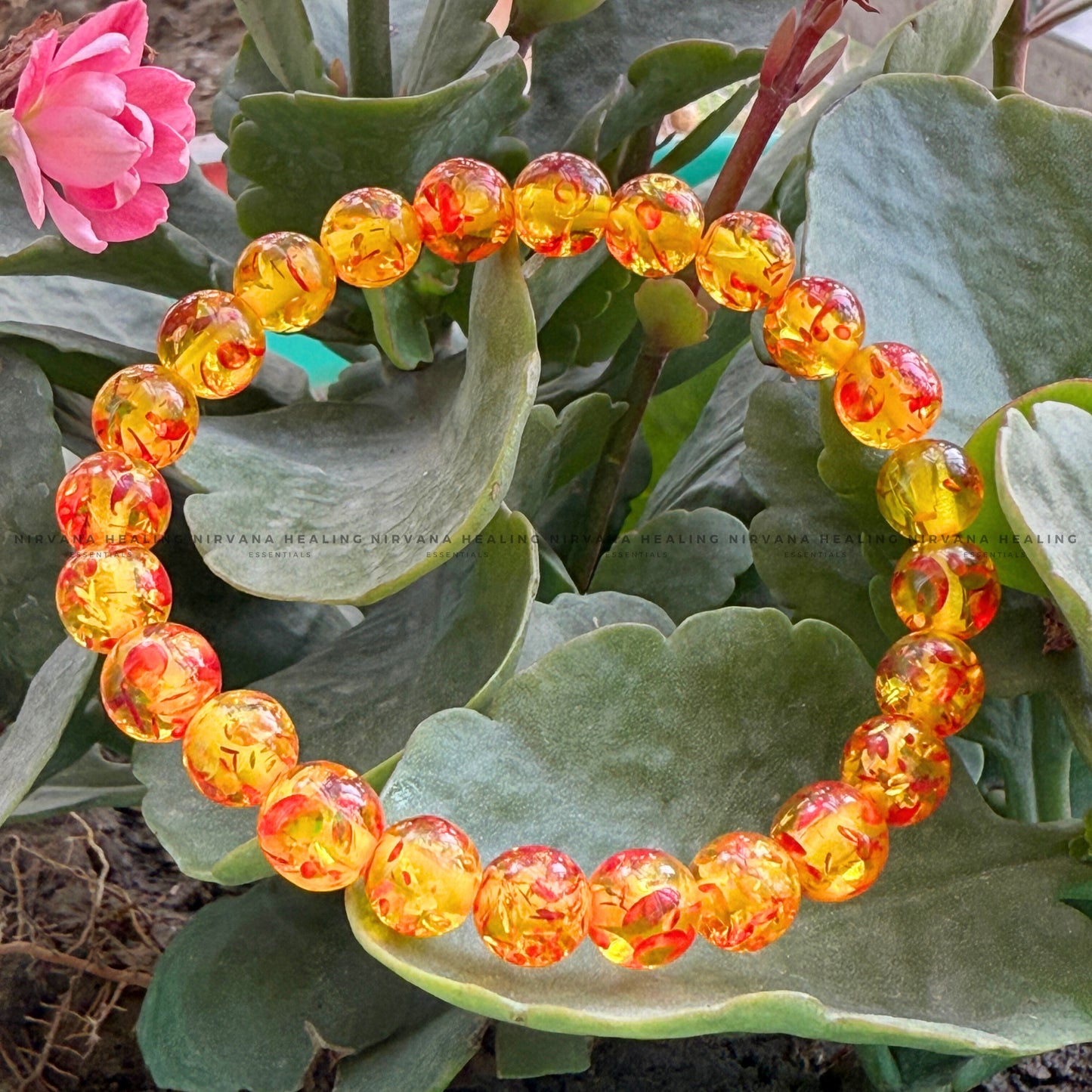 AMBER JADE ROUND BEADED BRACELET (Detox, Health, Joy And Soul Healing)   image 4
