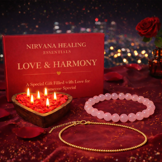 ROSE QUARTZ ROUND BEADED BRACELET, PYRITE ANKLET AND HEARTFELT GLOW CANDLE GIFT COMBO image 0