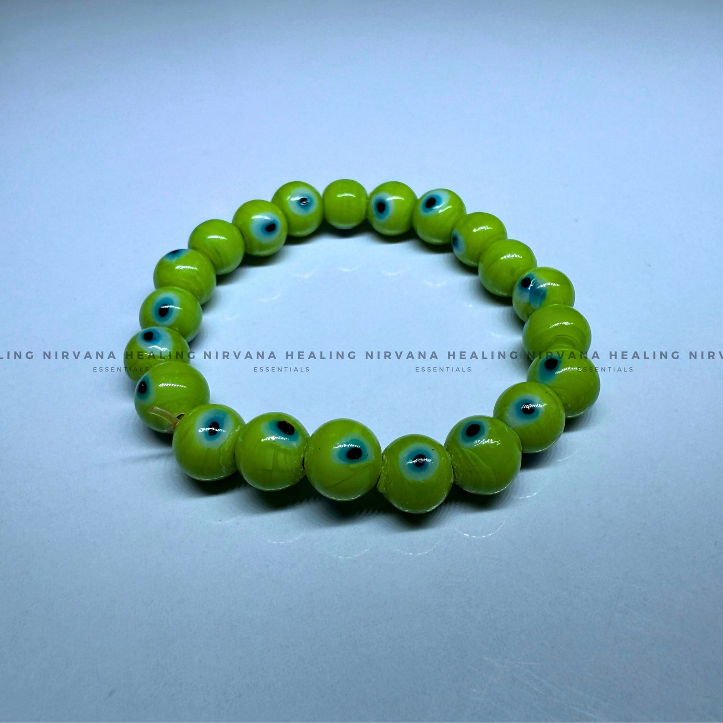 GREEN EVIL EYE ROUND BEADED BRACELET (Healing, Growth And Protection) image 2