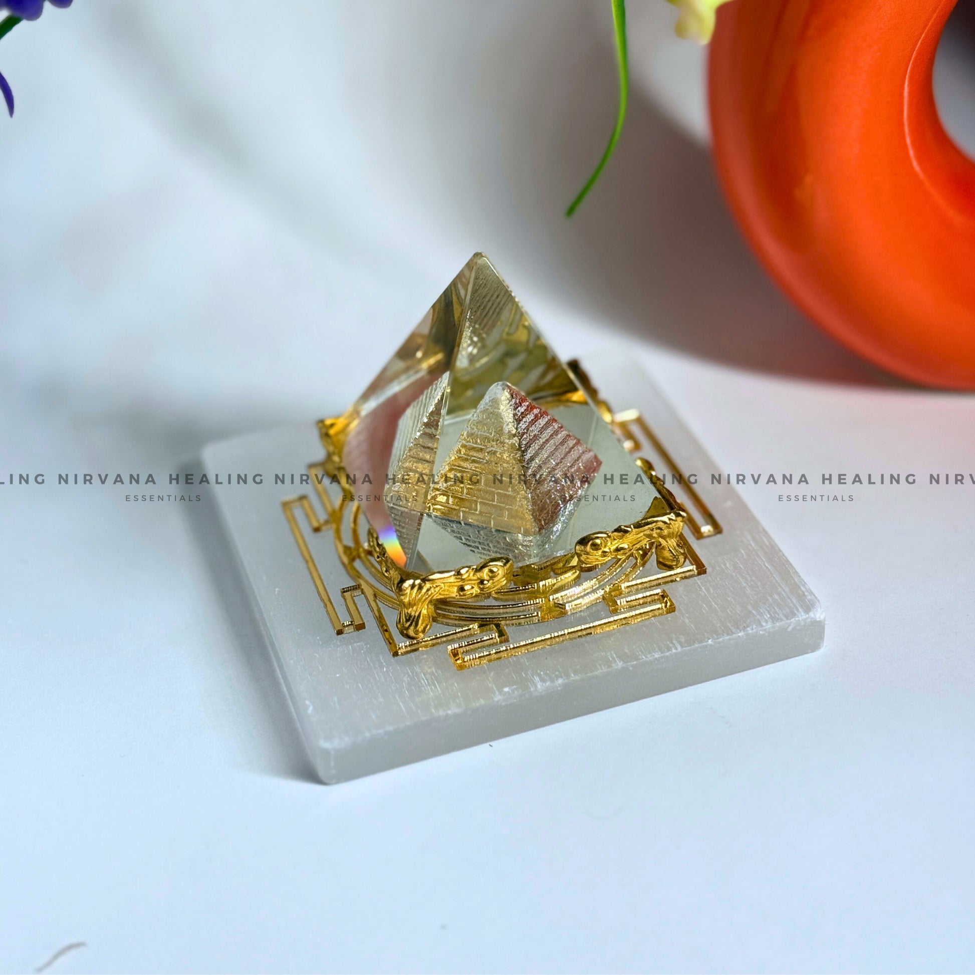 SELENITE GOLDEN SHREE YANTRA CHARGING PLATE (Aura Cleansing ,Charging, Cleansing And Purification). image 4