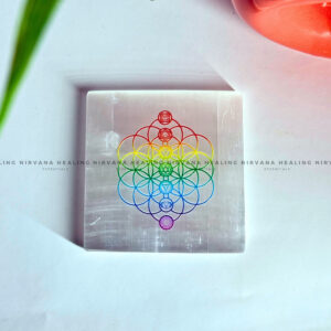 SELENITE FLOWERS AND CHAKRAS CHARGING PLATE (Aura Cleansing ,Charging, Cleansing And Purification).
