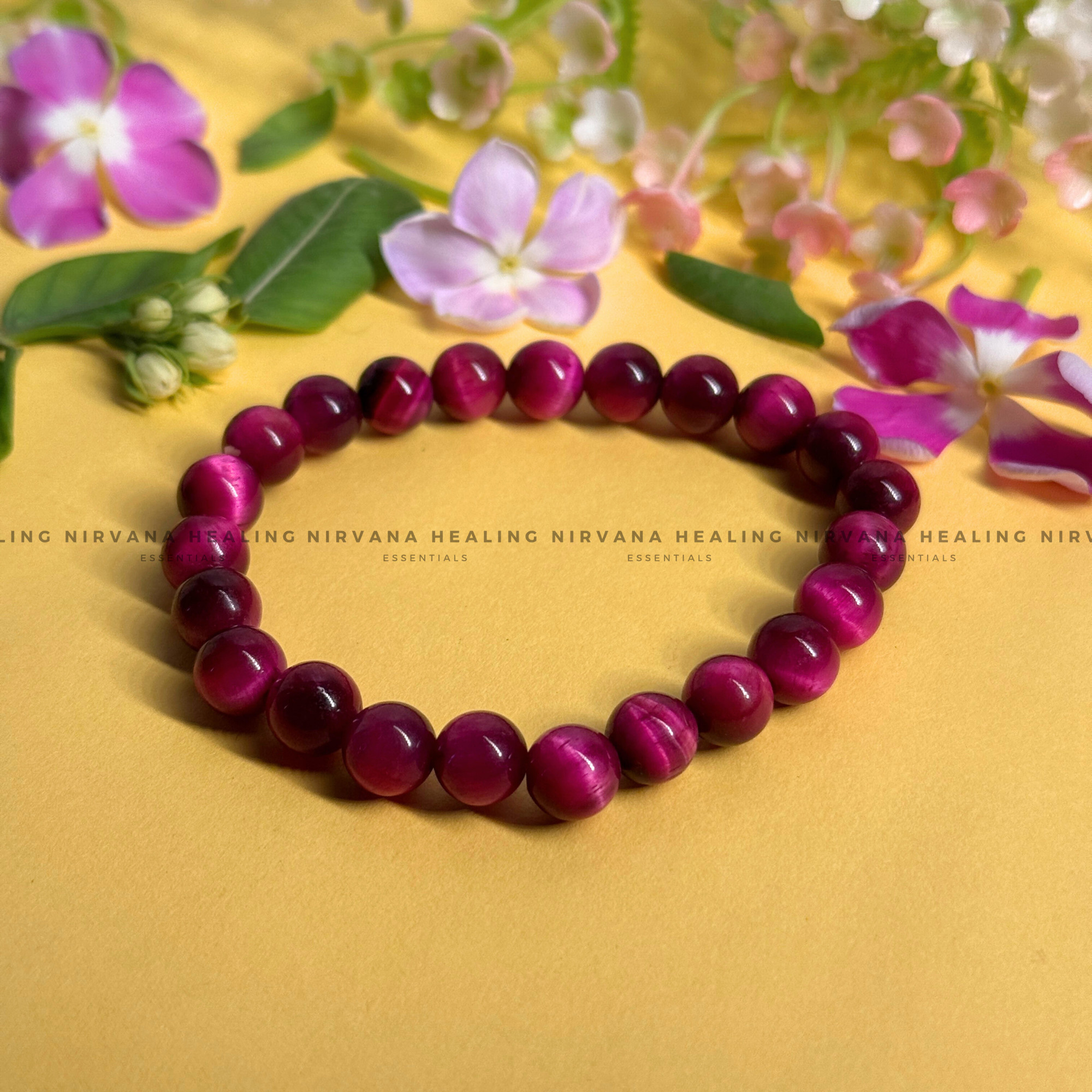 PINK CATS EYE ROUND BEADED BRACELET (Love, Emotional Healing And Protection)