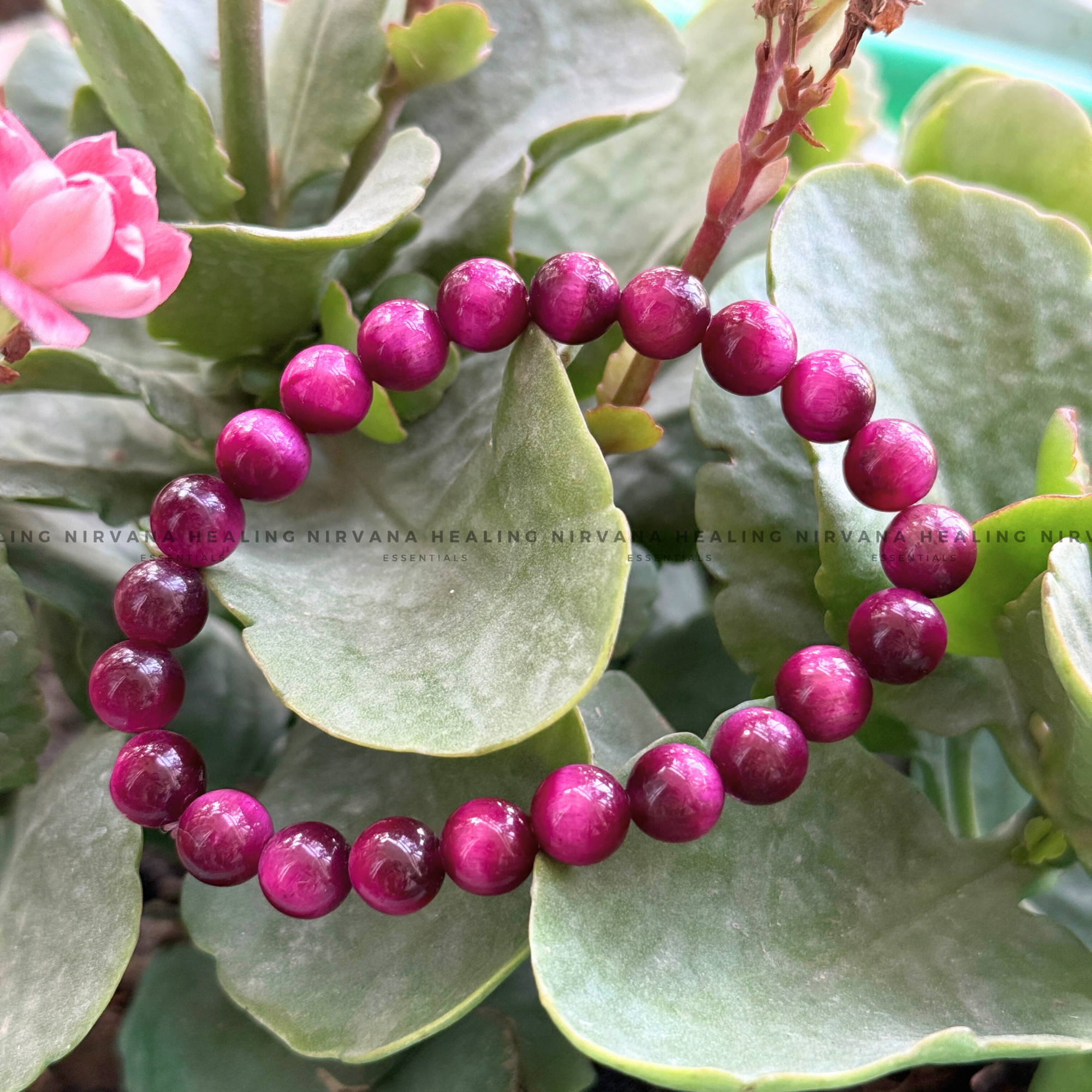 PINK CATS EYE ROUND BEADED BRACELET (Love, Emotional Healing And Protection) - Image 5