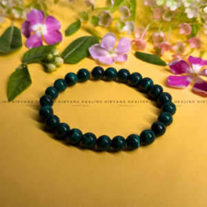 GREEN CATS EYE ROUND BEADED BRACELET (Protection, Prosperity And Intuition)