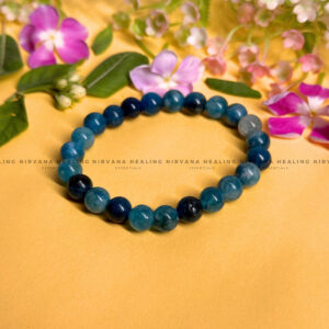 BLUE APATITE ROUND BEADED BRACELET (Goal Setting, Motivation, Manifestation, Communication).