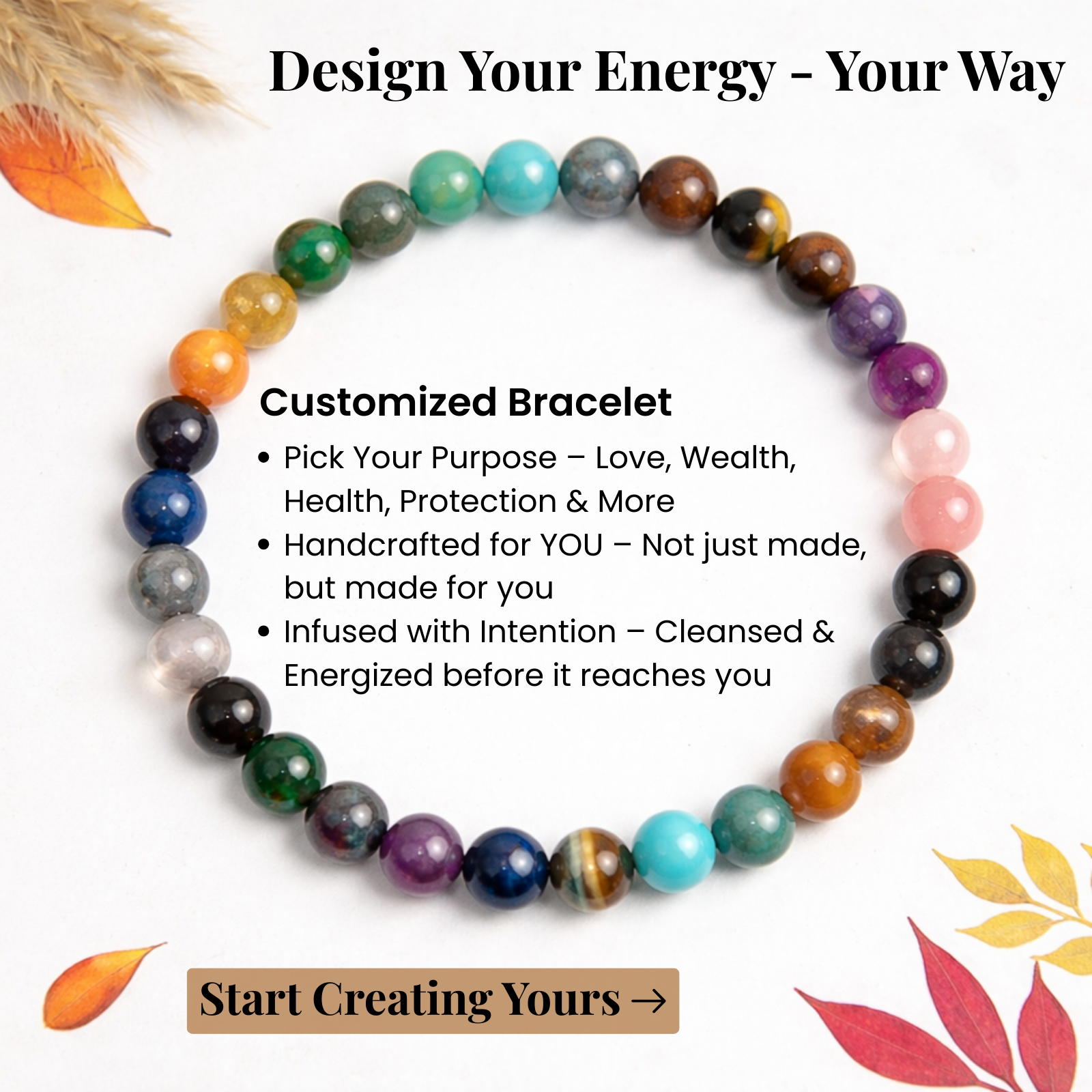 Customize Your Round Beaded Crystal Bracelet - 8mm