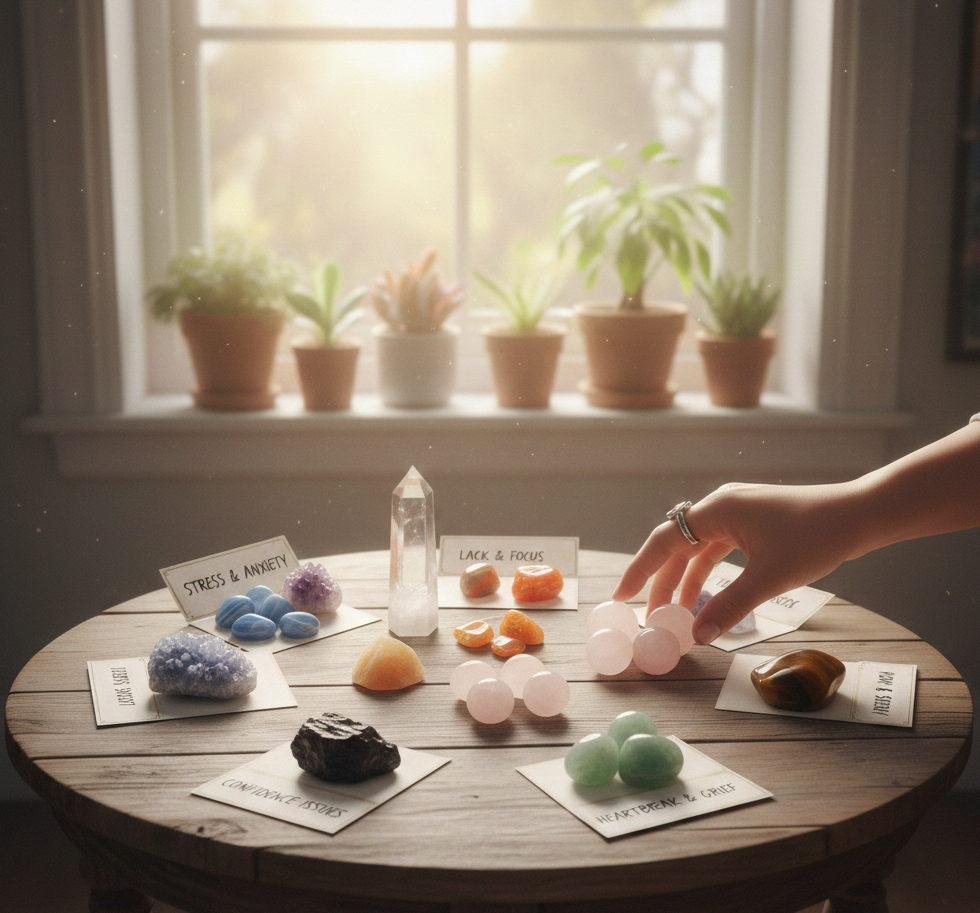 Which Crystal Should I Wear According to My Problem? A Simple Guide for Money, Love, Stress & Career In today’s fast-moving life, almost everyone is dealing with something—financial pressure, emotional stress, relationship confusion, lack of focus, or career uncertainty. While solutions come in many forms, crystals have quietly become a trusted companion for people seeking balance, clarity, and positive energy. (Best Crystal to Wear for Your Specific Problem) One of the most common questions people ask is: “Which crystal should I wear according to my problem?” This guide is written to answer that exact question in a simple, practical, and respectful way—especially for beginners in India who want clarity before choosing a crystal. How Crystals Are Traditionally Believed to Work Crystals are believed to carry natural vibrations formed over thousands of years inside the earth. When worn or kept close, these vibrations are thought to interact with a person’s energy, helping bring stability, clarity, and focus. It’s important to understand that crystals are not instant magic. They are traditionally used as support tools, alongside effort, mindset, and action.(Which Crystal Should I Wear According to My Problem?)  Many people wear them as bracelets, pendants, or keep them nearby during work or meditation. Crystal for Money Problems & Financial Stability Money stress is one of the most searched concerns in India—whether it’s business growth, job stability, or managing expenses. Common problems people face: Irregular income Difficulty saving money Business slowdown Fear or anxiety around finances Traditionally recommended crystals: Citrine – Associated with confidence, abundance, and financial clarity Pyrite – Often linked with business focus and disciplined thinking These crystals are commonly worn as bracelets during work hours or kept on a work desk. They are believed to encourage a positive money mindset and sharper decision-making. Crystal for Stress, Anxiety & Overthinking Mental stress, emotional overload, and constant overthinking have become extremely common, especially among students and working professionals. Common signs: Restless mind Difficulty sleeping Feeling emotionally drained Constant worry without clarity Traditionally recommended crystals: Amethyst – Associated with calmness and mental balance Lepidolite – Often linked with emotional steadiness and peace Many people prefer wearing these crystals in the evening or keeping them near the bed or workspace. They are traditionally used to support emotional grounding and relaxation. Crystal for Love, Marriage & Emotional Balance Relationship concerns—whether about love, marriage, or emotional con