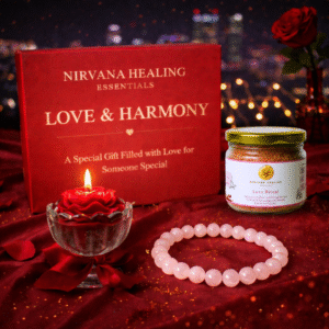 LOVE RITUAL BATH SALT, ROSE QUARTZ ROUND BEADED BRACELET AND FLORAL JAR CANDLE GIFT COMBO
