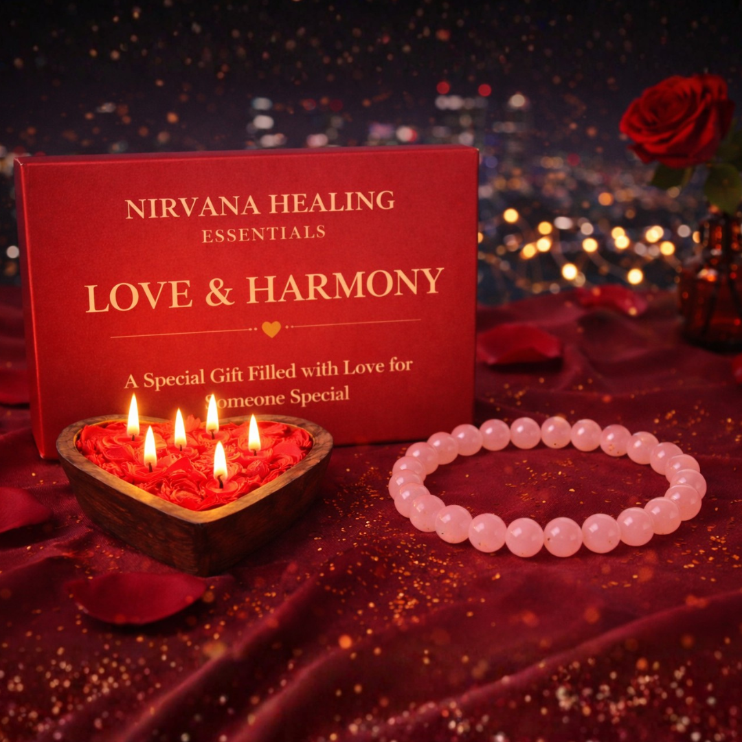 ROSE QUARTZ ROUND BEADED BRACELET AND HEARTFELT GLOW CANDLE GIFT COMBO